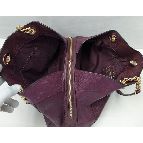 Coach Edie Purple Pebbled Leather Turnlock Chain Strap Shoulder Bag - Picture 9 of 16